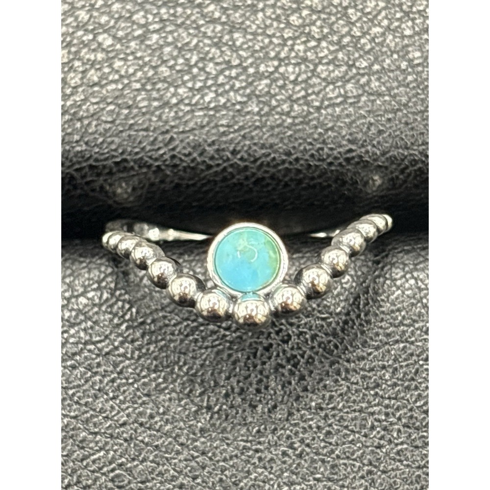 New Condition Sterling Silver Genuine Turquoise Contour Band Ring Size 7 G13